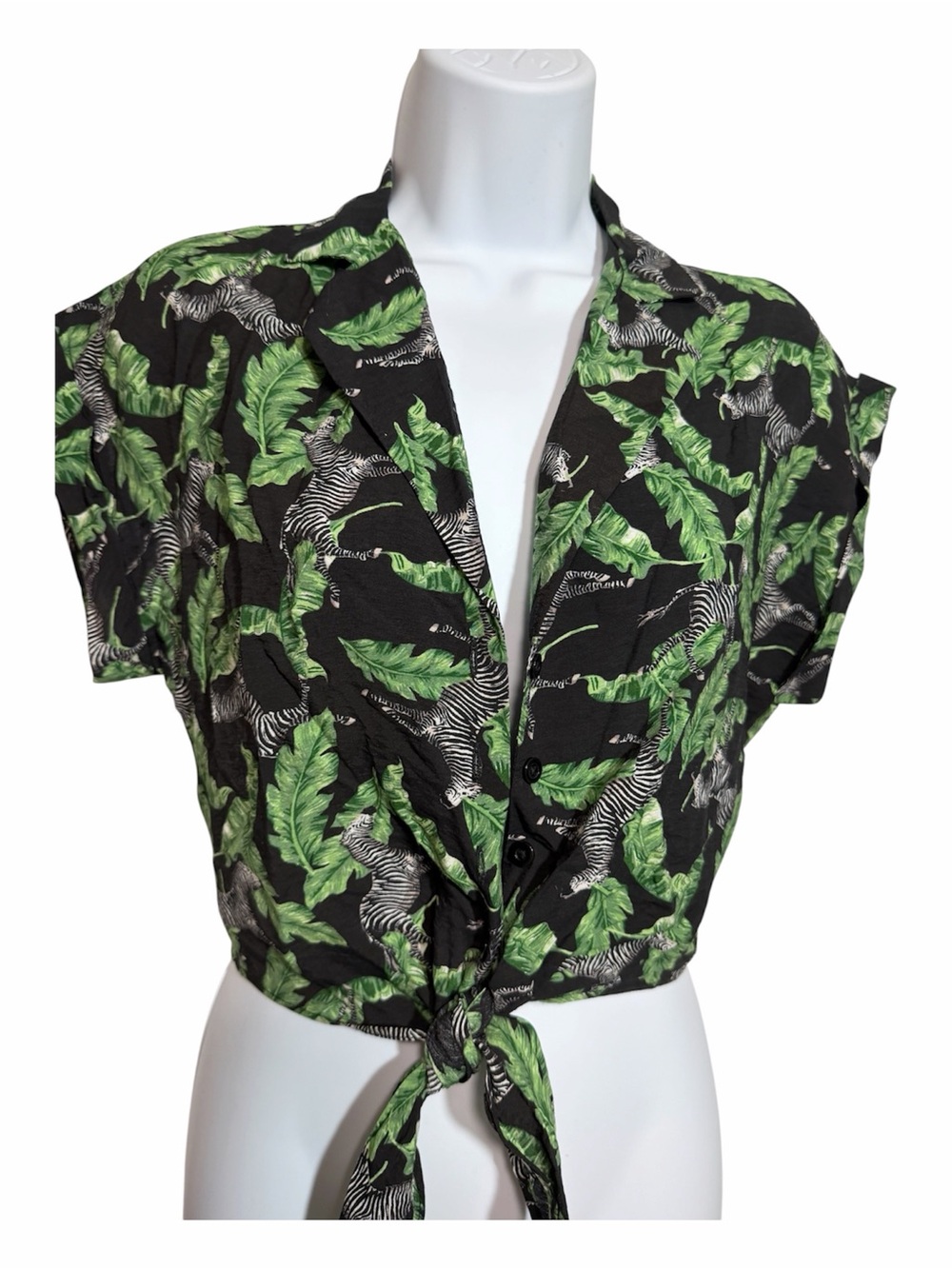 Tropical Zebra Tie-Front Shirt Size XS Milk & Honey Summer Avant-garde Animal